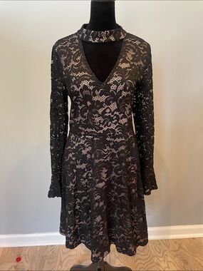 Ivanka Trump Black Lace Long-Sleeve Choker Dress